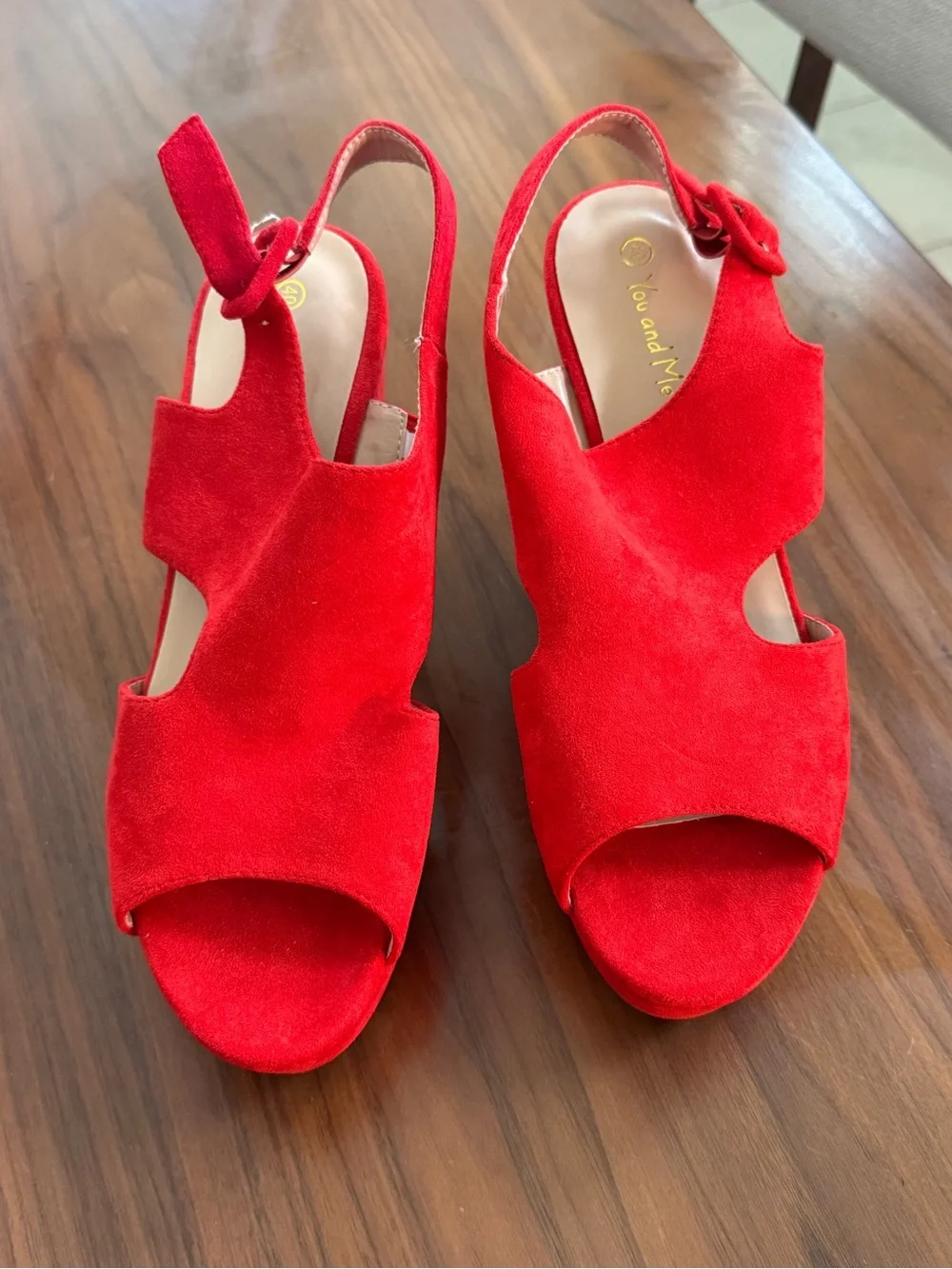 ❤️ You and Me Red Faux Suede Platform Heels | EU 40 / US 9 - Picture 5 of 10